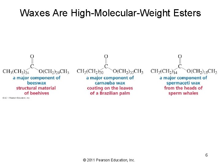 Waxes Are High-Molecular-Weight Esters 6 © 2011 Pearson Education, Inc. 
