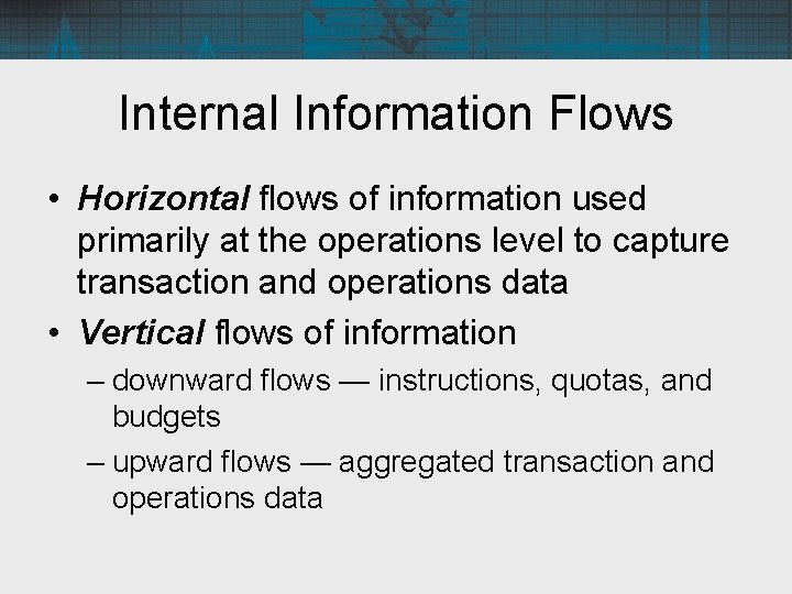 Internal Information Flows • Horizontal flows of information used primarily at the operations level