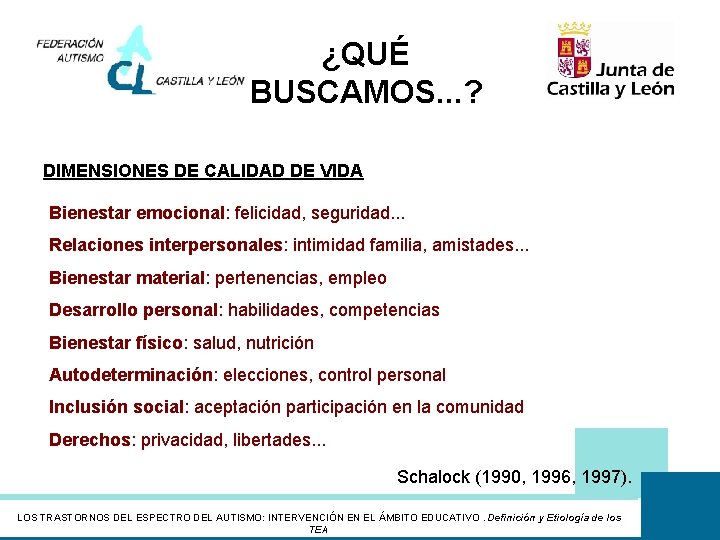 ¿QUÉ BUSCAMOS. . . ? DIMENSIONES DE CALIDAD DE VIDA Bienestar emocional: felicidad, seguridad.