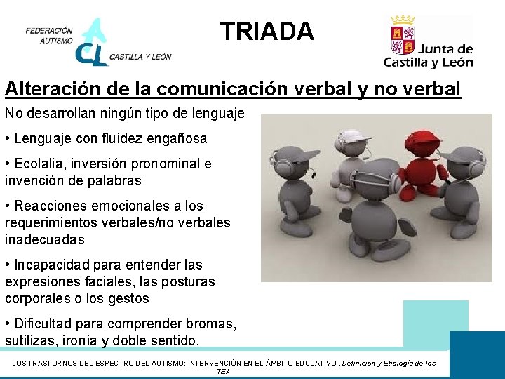 TRIADA Alteración de la comunicación verbal y no verbal No desarrollan ningún tipo de