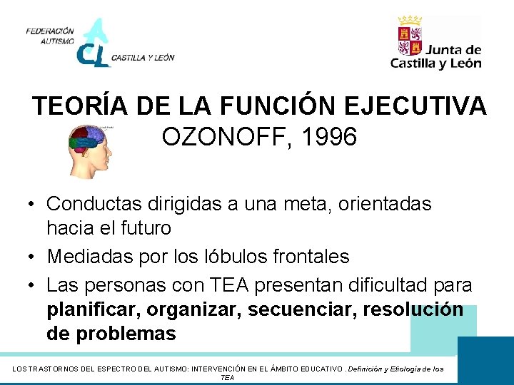 TEORÍA DE LA FUNCIÓN EJECUTIVA OZONOFF, 1996 • Conductas dirigidas a una meta, orientadas