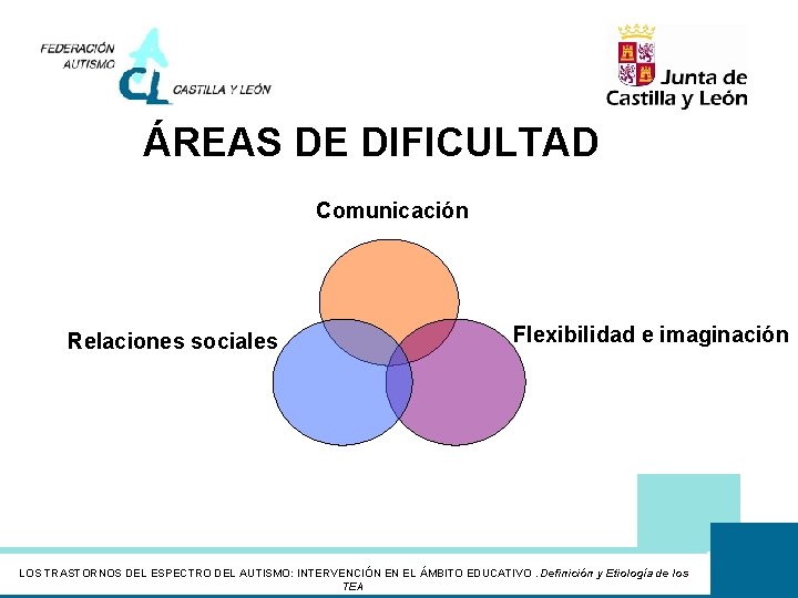 ÁREAS DE DIFICULTAD Comunicación Relaciones sociales Flexibilidad e imaginación LOS TRASTORNOS DEL ESPECTRO DEL