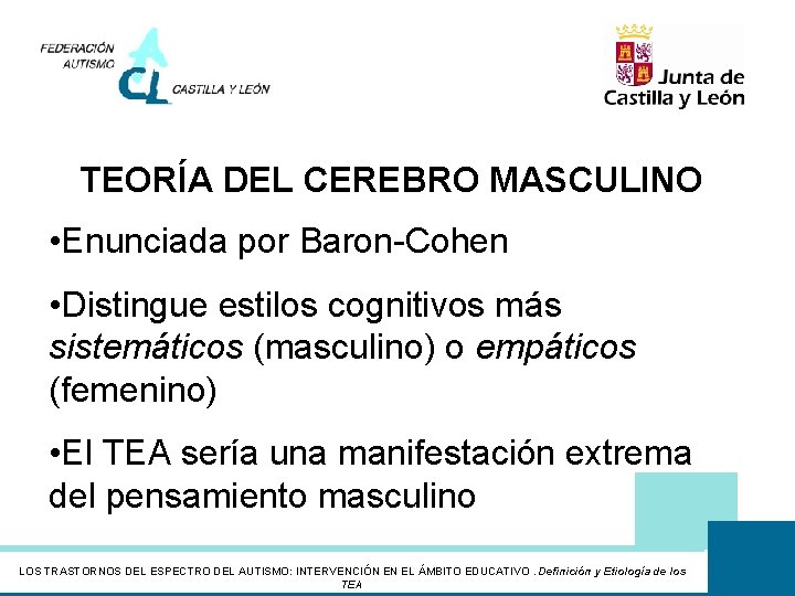 TEORÍA DEL CEREBRO MASCULINO • Enunciada por Baron-Cohen • Distingue estilos cognitivos más sistemáticos