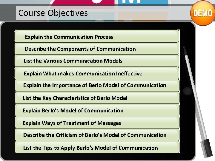 Course Objectives Explain the Communication Process Describe the Components of Communication List the Various Course Objectives Explain the Communication Process Describe the Components of Communication List the Various