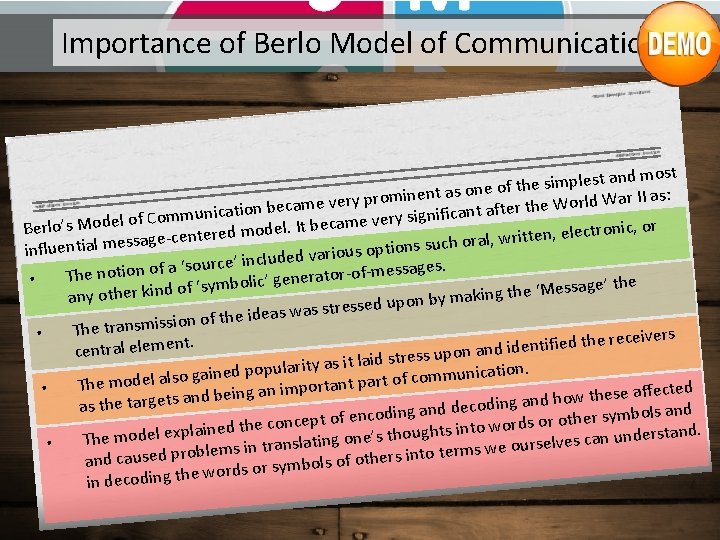 Importance of Berlo Model of Communication nd most a t s le p im Importance of Berlo Model of Communication nd most a t s le p im