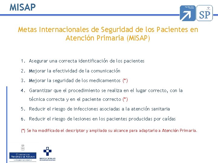 MISAP Metas Internacionales de Seguridad de los Pacientes en Atención Primaria (MISAP) 1. Asegurar MISAP Metas Internacionales de Seguridad de los Pacientes en Atención Primaria (MISAP) 1. Asegurar