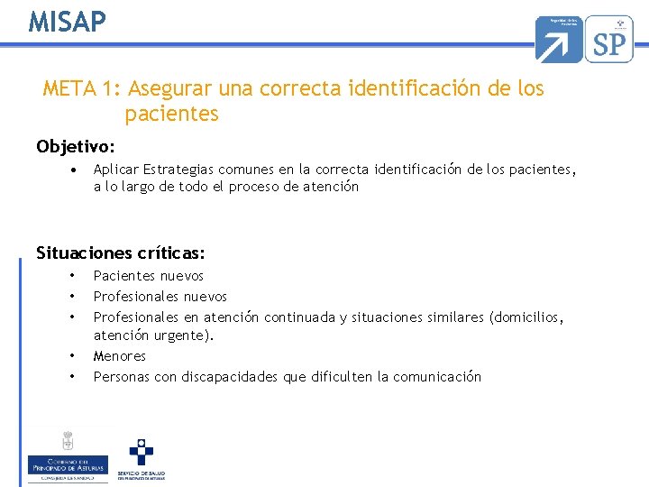 MISAP META 1: Asegurar una correcta identificación de los pacientes Objetivo: • Aplicar Estrategias MISAP META 1: Asegurar una correcta identificación de los pacientes Objetivo: • Aplicar Estrategias