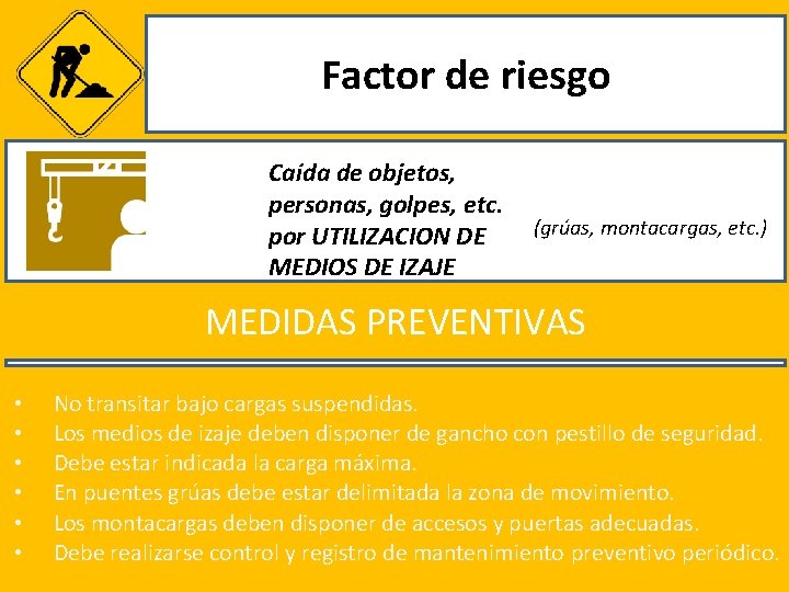 Factor de riesgo Caída de objetos, personas, golpes, etc. por UTILIZACION DE MEDIOS DE