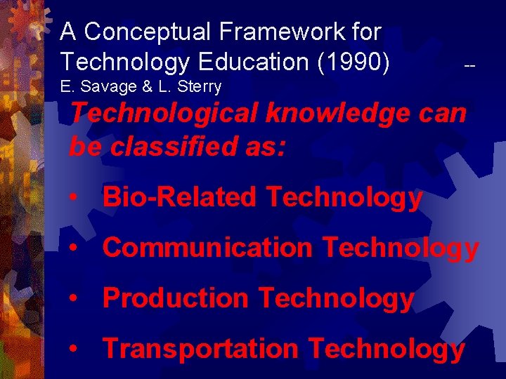 A Conceptual Framework for Technology Education (1990) -- E. Savage & L. Sterry Technological