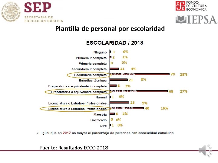 Plantilla de personal por escolaridad Fuente: Resultados ECCO 2018 