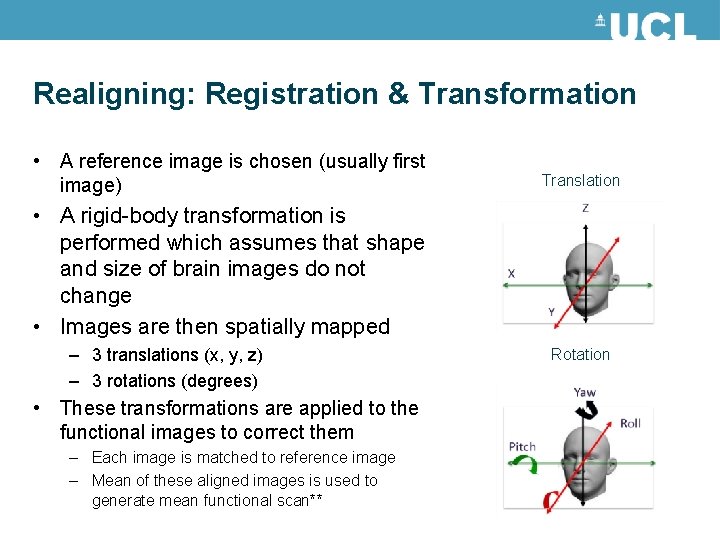 Realigning: Registration & Transformation • A reference image is chosen (usually first image) Translation Realigning: Registration & Transformation • A reference image is chosen (usually first image) Translation