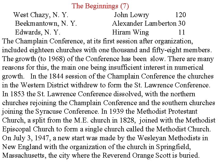 The Beginnings (7) West Chazy, N. Y. John Lowry 120 Beekmantown, N. Y. Alexander The Beginnings (7) West Chazy, N. Y. John Lowry 120 Beekmantown, N. Y. Alexander