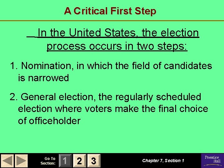 A Critical First Step In the United States, the election process occurs in two