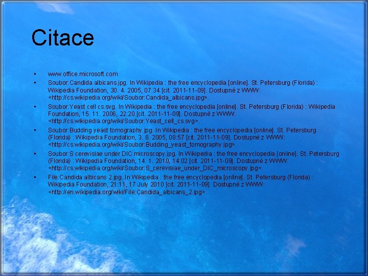 Citace • • • www. office. microsoft. com Soubor: Candida albicans. jpg. In Wikipedia