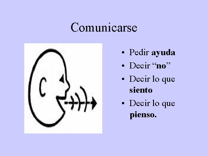 Comunicarse • Pedir ayuda • Decir “no” • Decir lo que siento • Decir