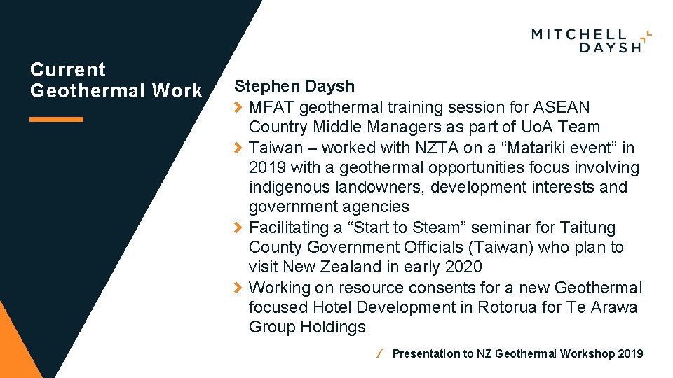Current Geothermal Work Stephen Daysh MFAT geothermal training session for ASEAN Country Middle Managers