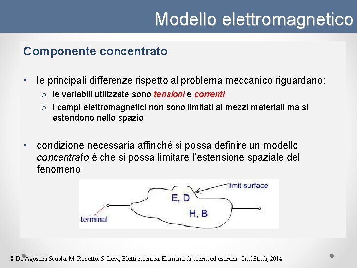 Modello elettromagnetico Componente concentrato • le principali differenze rispetto al problema meccanico riguardano: o