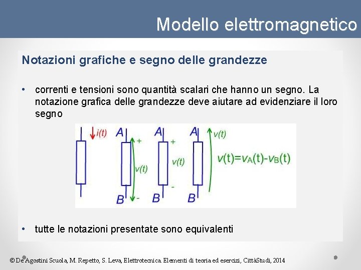 Modello elettromagnetico Notazioni grafiche e segno delle grandezze • correnti e tensioni sono quantità