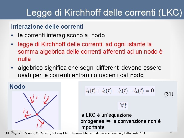 Legge di Kirchhoff delle correnti (LKC) Interazione delle correnti • le correnti interagiscono al