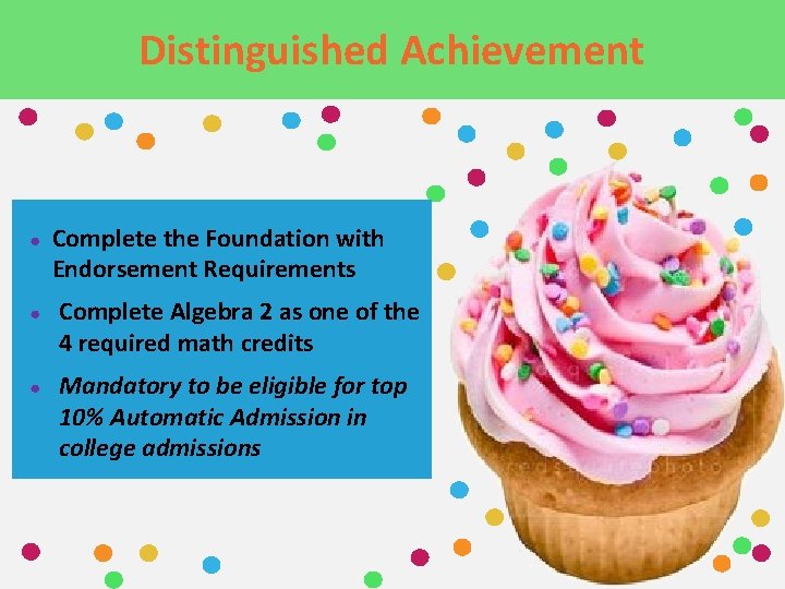Performance Distinguished Acknowledgments Achievement ● Complete the Foundation with Endorsement Requirements ● Complete Algebra
