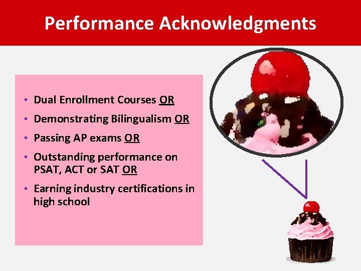 Performance Distinguished Acknowledgments Achievement ▪ Dual Enrollment Courses OR ▪ Demonstrating Bilingualism OR ▪
