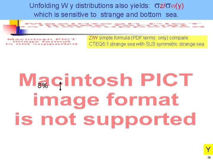 Unfolding W y distributions also yields: Z/ W(y) which is sensitive to strange and