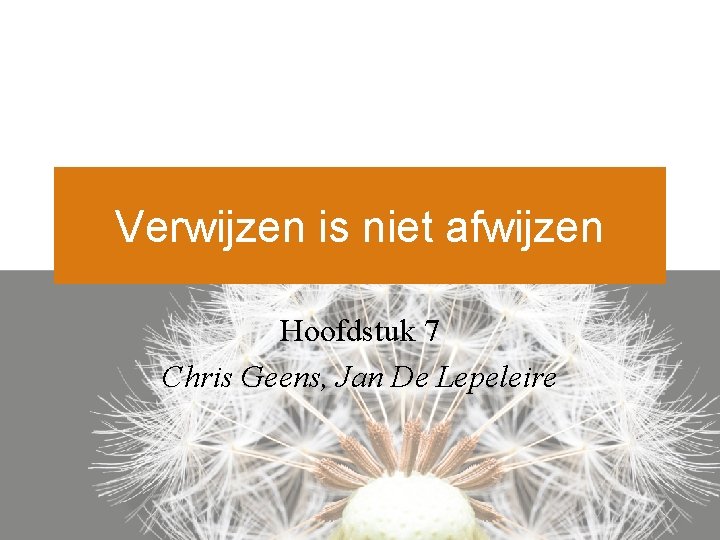 Verwijzen is niet afwijzen Hoofdstuk 7 Chris Geens, Jan De Lepeleire 
