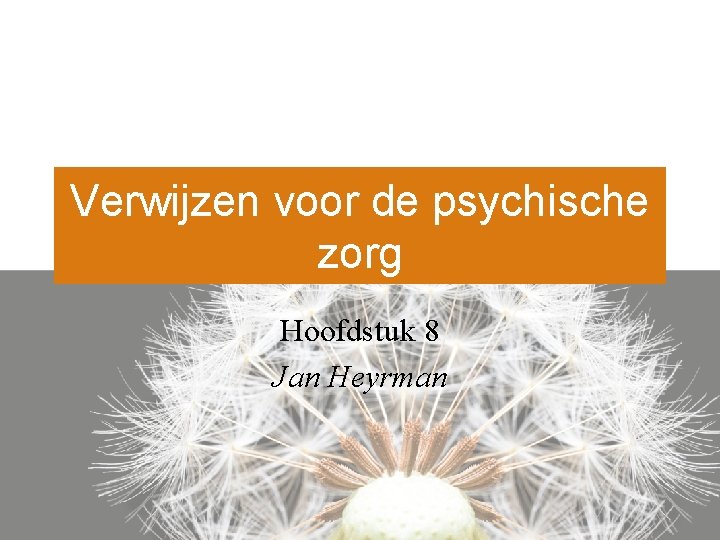 Verwijzen voor de psychische zorg Hoofdstuk 8 Jan Heyrman 