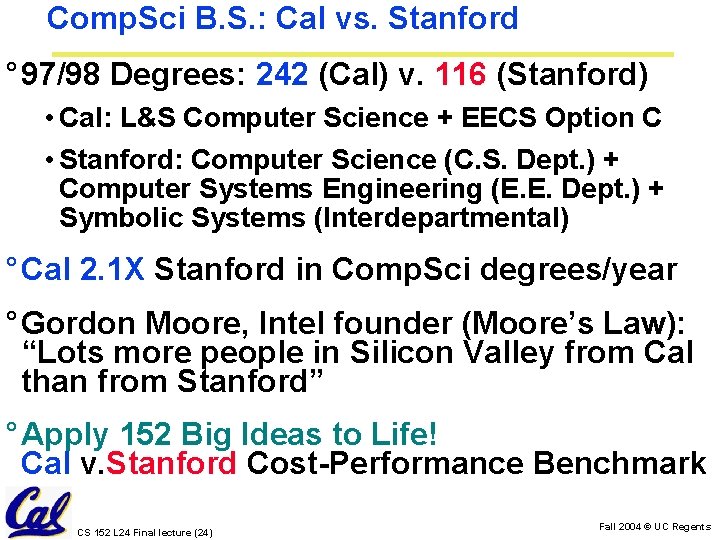 Comp. Sci B. S. : Cal vs. Stanford ° 97/98 Degrees: 242 (Cal) v.