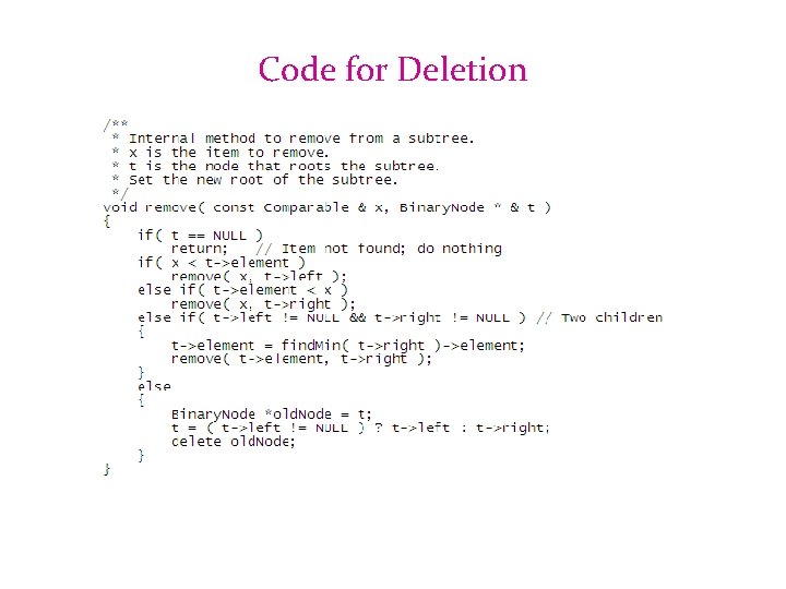 Code for Deletion 