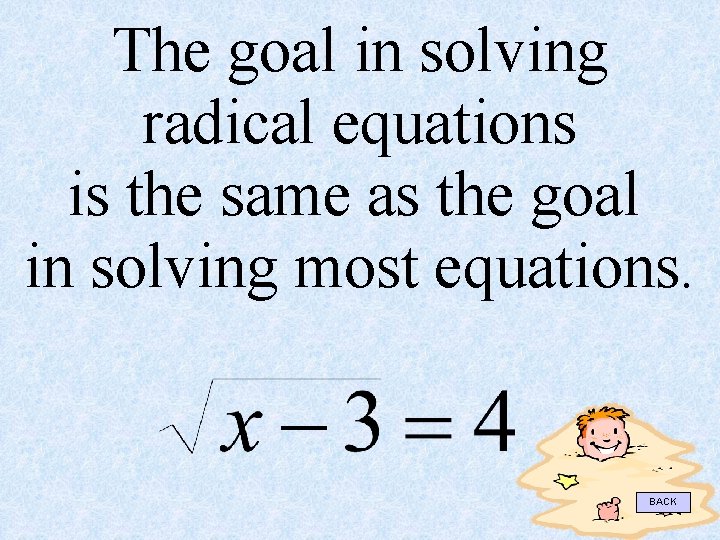 The goal in solving radical equations is the same as the goal in solving