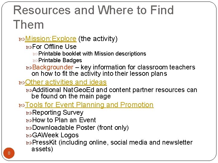 Resources and Where to Find Them Mission: Explore (the activity) For Offline Use Printable