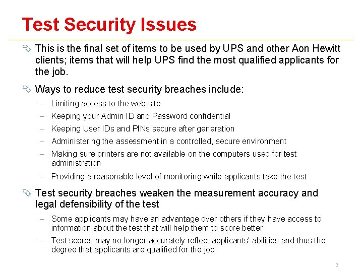 Test Security Issues Ê This is the final set of items to be used