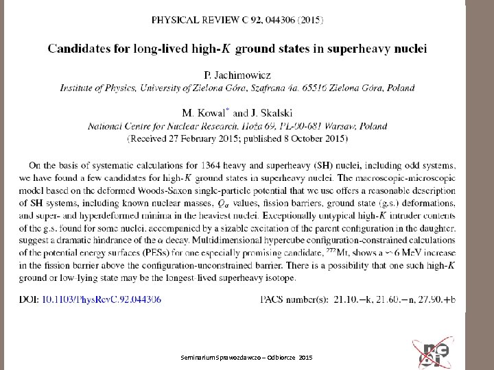 Seminarium Sprawozdawczo – Odbiorcze 2015 