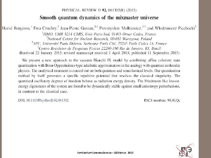 Seminarium Sprawozdawczo – Odbiorcze 2015 