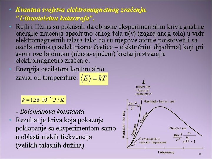  • Kvantna svojstva elektromagnetnog zračenja. "Ultravioletna katastrofa". • Rejli i Džins su pokušali