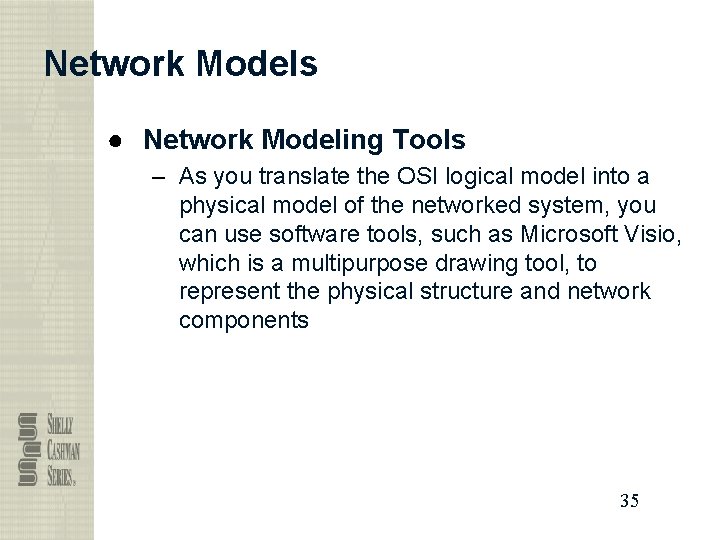 Network Models ● Network Modeling Tools – As you translate the OSI logical model