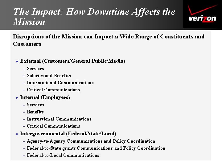 The Impact: How Downtime Affects the Mission Disruptions of the Mission can Impact a