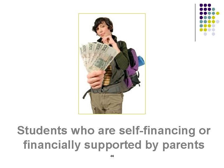 Students who are self-financing or financially supported by parents 44 