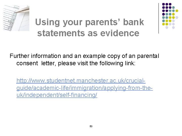 Using your parents’ bank statements as evidence Further information and an example copy of