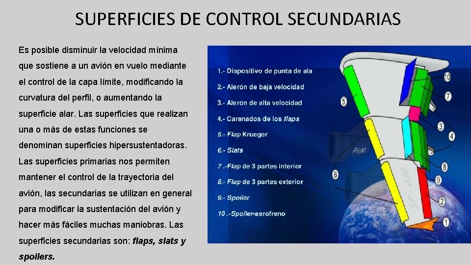 SUPERFICIES DE CONTROL SECUNDARIAS Es posible disminuir la velocidad mínima que sostiene a un