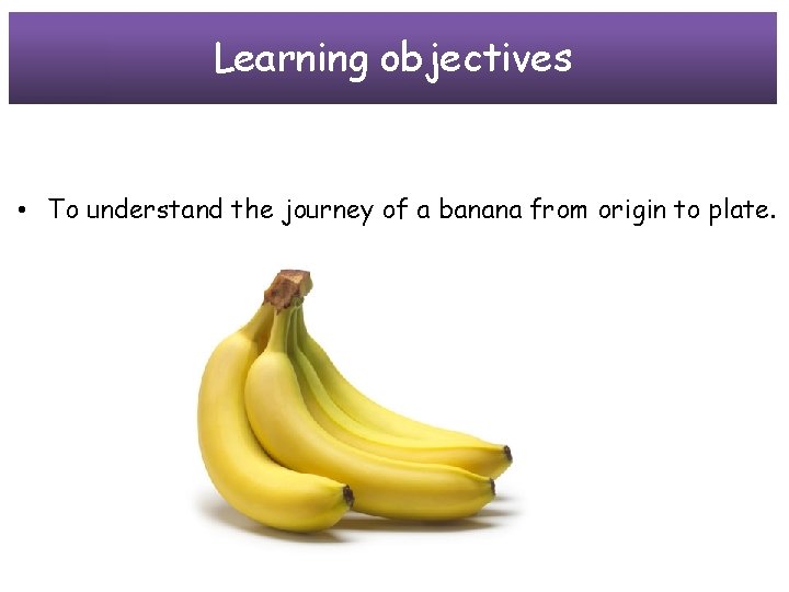 Learning objectives • To understand the journey of a banana from origin to plate.