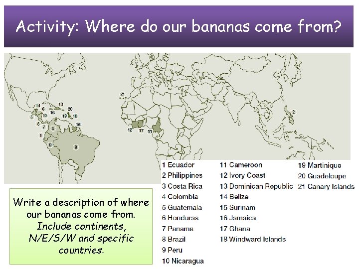 Activity: Where do our bananas come from? Write a description of where our bananas