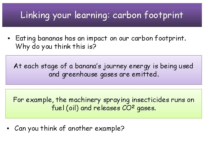 Linking your learning: carbon footprint • Eating bananas has an impact on our carbon