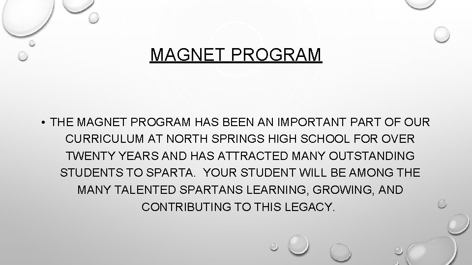 MAGNET PROGRAM • THE MAGNET PROGRAM HAS BEEN AN IMPORTANT PART OF OUR CURRICULUM