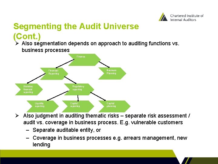 Segmenting the Audit Universe (Cont. ) Ø Also segmentation depends on approach to auditing