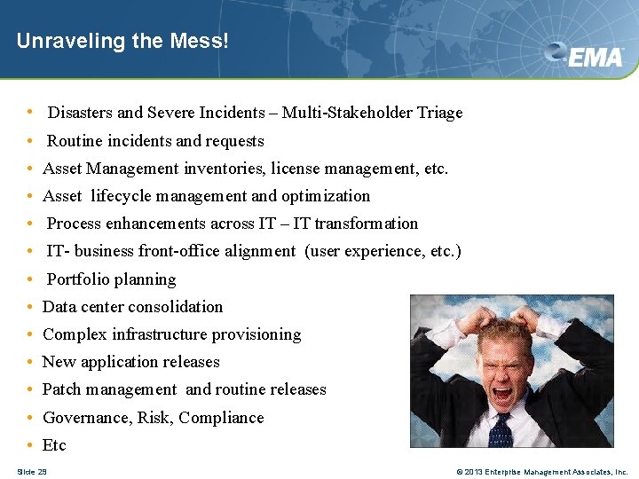 Unraveling the Mess! • Disasters and Severe Incidents – Multi-Stakeholder Triage • Routine incidents