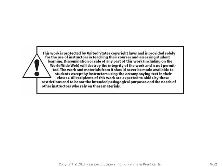 Copyright © 2014 Pearson Education, Inc. publishing as Prentice Hall 8 -32 Copyright © 2014 Pearson Education, Inc. publishing as Prentice Hall 8 -32