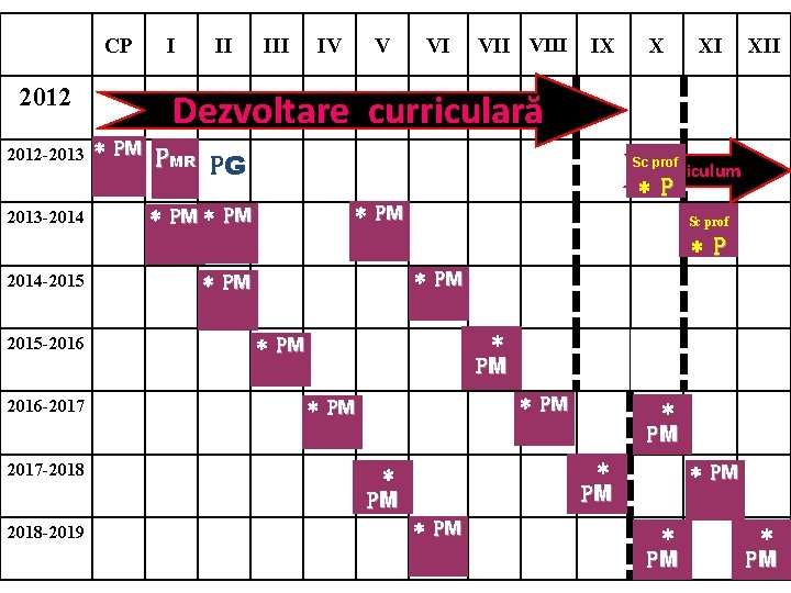 CP 2012 -2013 * PM 2013 -2014 I II IV V VI VIII IX