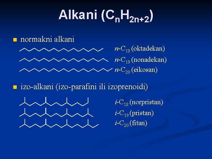 Alkani (Cn. H 2 n+2) n normakni alkani n-C 18 (oktadekan) n-C 19 (nonadekan)